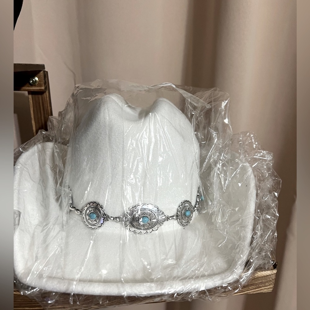 Stylish Turquoise Chain Decor Fedora Cowboy Hat for Men & Women